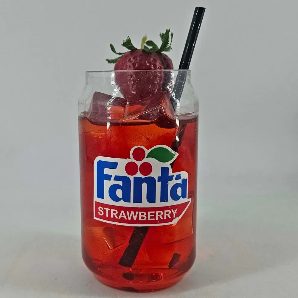 Display Prop Faux glass of strawberry Fanta w straw n ice cubes Realistic